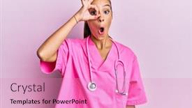  Presentation with eye doctor - Beautiful presentation featuring young-hispanic-woman-wearing-doctor backdrop and a coral colored foreground