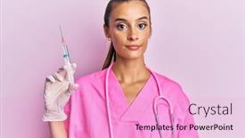  Presentation with doctor and brain - Presentation theme having young-hispanic-woman-wearing-doctor background and a lavender colored foreground