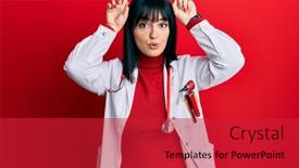  Presentation with hispanic - Audience pleasing slide set consisting of young-hispanic-woman-wearing-doctor backdrop and a red colored foreground