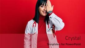  Presentation with eye doctor - Presentation theme consisting of young-hispanic-woman-wearing-doctor background and a red colored foreground