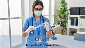  Presentation with pcr - Presentation theme enhanced with young-hispanic-woman-wearing-doctor background and a teal colored foreground