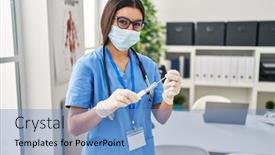  Presentation with pcr - Presentation design consisting of young-hispanic-woman-wearing-doctor background and a teal colored foreground