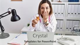  Presentation with scandal - Slides featuring young-hispanic-woman-wearing-doctor background and a  colored foreground