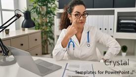  Presentation with eye doctor - Presentation enhanced with young-hispanic-woman-wearing-doctor background and a light gray colored foreground