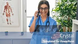  Presentation with xray - Presentation design having young-hispanic-woman-wearing-doctor background and a teal colored foreground