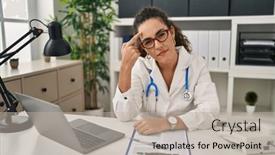  Presentation with skin infection - PPT theme with young-hispanic-woman-wearing-doctor background and a mint green colored foreground