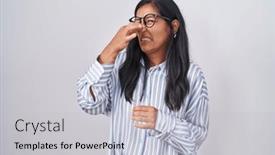  Presentation with bad breath - Presentation enhanced with young-hispanic-woman-wearing-glasses background and a  colored foreground