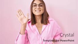  Presentation with saying - Presentation theme having young-hispanic-woman-wearing-glasses background and a lemonade colored foreground