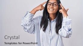  Presentation with great idea - Presentation enhanced with young-hispanic-woman-wearing-glasses background and a light gray colored foreground