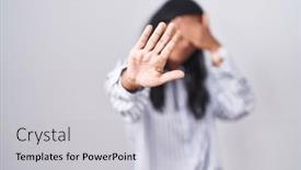  Presentation with woman sad - Slide set enhanced with young-hispanic-woman-wearing-glasses background and a light gray colored foreground