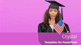  Presentation with united states flag - Audience pleasing PPT theme consisting of young-hispanic-woman-wearing-graduation backdrop and a purple colored foreground
