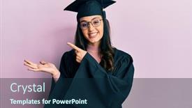  Presentation with graduation - Amazing PPT layouts having young-hispanic-woman-wearing-graduation backdrop and a navy blue colored foreground