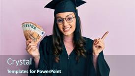  Presentation with graduation - PPT theme featuring young-hispanic-woman-wearing-graduation background and a navy blue colored foreground