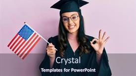  Presentation with usa flag - Cool new PPT layouts with young-hispanic-woman-wearing-graduation backdrop and a navy blue colored foreground