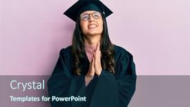  Presentation with praying hands - Presentation design consisting of young-hispanic-woman-wearing-graduation background and a  colored foreground