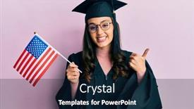 Presentation with usa flag - PPT theme with young-hispanic-woman-wearing-graduation background and a navy blue colored foreground