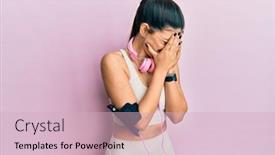  Presentation with woman crying - Slides enhanced with young-hispanic-woman-wearing-gym background and a soft green colored foreground