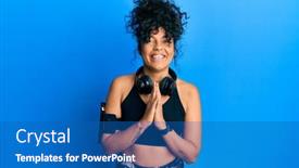  Presentation with confident young hispanic woman - Audience pleasing presentation consisting of young-hispanic-woman-wearing-gym backdrop and a teal colored foreground