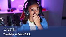  Presentation with video games playing - Presentation featuring young-hispanic-woman-wearing-headphones background and a  colored foreground