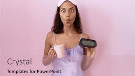  Presentation with clock face - PPT layouts enhanced with young-hispanic-woman-wearing-nightgown background and a soft green colored foreground