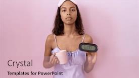  Presentation with clock face - Presentation consisting of young-hispanic-woman-wearing-nightgown background and a  colored foreground