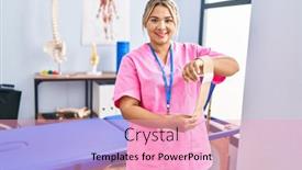  Presentation with physiotherapist - Presentation theme having young-hispanic-woman-wearing-physiotherapist background and a lemonade colored foreground