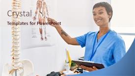  Presentation with physiotherapy and podiatry - Presentation design having young-hispanic-woman-wearing-physiotherapist background and a lemonade colored foreground