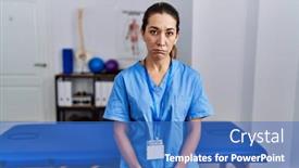  Presentation with woman crying - Theme consisting of young-hispanic-woman-wearing-physiotherapist background and a teal colored foreground