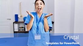  Presentation with physiotherapist - Slide set enhanced with young-hispanic-woman-wearing-physiotherapist background and a  colored foreground