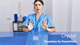  Presentation with forbidden - PPT theme having young-hispanic-woman-wearing-physiotherapist background and a teal colored foreground