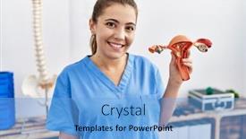  Presentation with physiotherapy - Theme having young-hispanic-woman-wearing-physiotherapy background and a light blue colored foreground