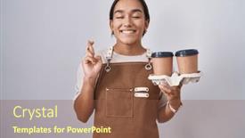  Presentation with waitress - Presentation theme with young-hispanic-woman-wearing-professional background and a tawny brown colored foreground