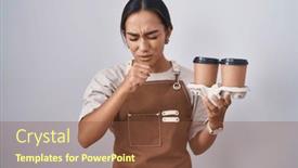  Presentation with cold coffee - Slides enhanced with young-hispanic-woman-wearing-professional background and a tawny brown colored foreground