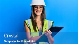  Presentation with safety - PPT layouts having young-hispanic-woman-wearing-safety background and a teal colored foreground