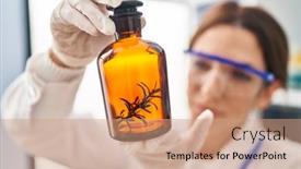  Presentation with test tube laboratory - Slide deck consisting of young-hispanic-woman-wearing-scientist background and a coral colored foreground