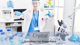  Presentation with confident young hispanic woman - Slide deck consisting of young-hispanic-woman-wearing-scientist background and a  colored foreground