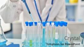  Presentation with pipette - Presentation consisting of young-hispanic-woman-wearing-scientist background and a light blue colored foreground