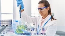  Presentation with pipette - Presentation theme with young-hispanic-woman-wearing-scientist background and a light blue colored foreground