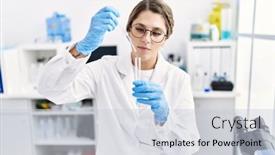  Presentation with pipette - PPT layouts with young-hispanic-woman-wearing-scientist background and a lemonade colored foreground