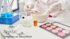  Presentation with liquid - Slide deck featuring young-hispanic-woman-wearing-scientist background and a light gray colored foreground