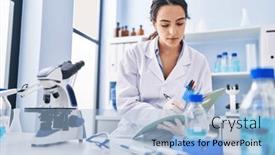  Presentation with scientist - PPT layouts consisting of young-hispanic-woman-wearing-scientist background and a light blue colored foreground