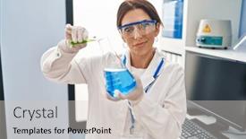  Presentation with liquid - Theme consisting of young-hispanic-woman-wearing-scientist background and a light gray colored foreground