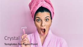  Presentation with razor - Audience pleasing presentation design consisting of young-hispanic-woman-wearing-shower backdrop and a lemonade colored foreground