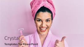  Presentation with razor - Cool new slide set with young-hispanic-woman-wearing-shower backdrop and a lemonade colored foreground
