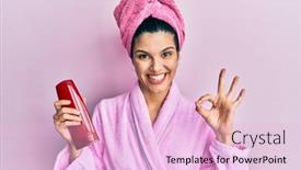  Presentation with shampoo - Amazing PPT theme having young-hispanic-woman-wearing-shower backdrop and a lemonade colored foreground