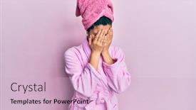  Presentation with woman crying - PPT theme with young-hispanic-woman-wearing-shower background and a lemonade colored foreground