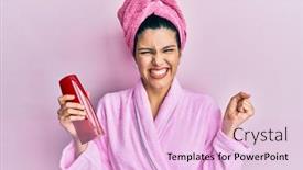  Presentation with shampoo - Audience pleasing theme consisting of young-hispanic-woman-wearing-shower backdrop and a lemonade colored foreground