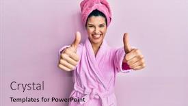  Presentation with weight loss woman showing - Presentation theme having young-hispanic-woman-wearing-shower background and a lemonade colored foreground