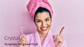  Presentation with razor - Cool new PPT theme with young-hispanic-woman-wearing-shower backdrop and a lemonade colored foreground