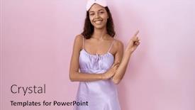  Presentation with sleep - PPT theme having young-hispanic-woman-wearing-sleep background and a soft green colored foreground